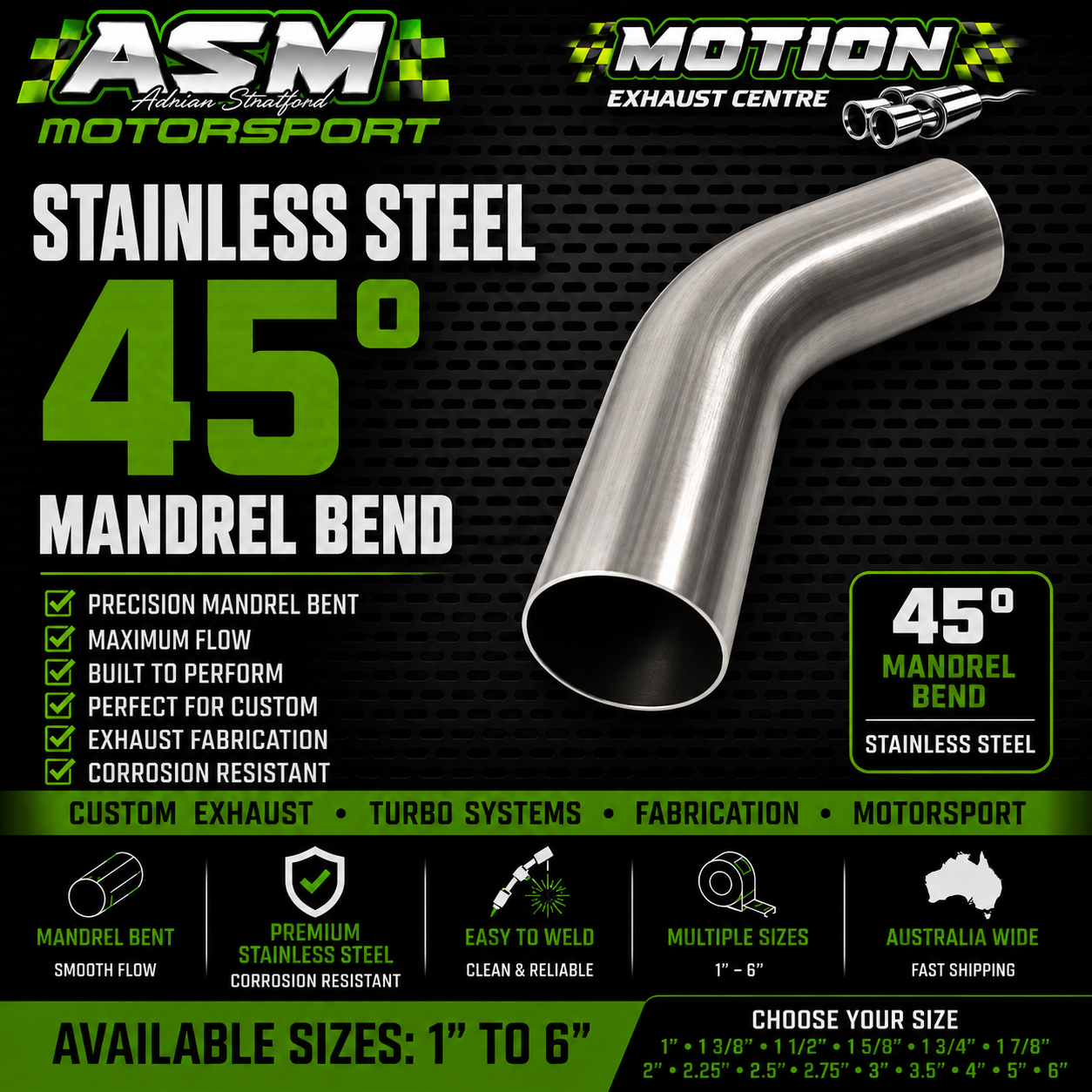 Stainless Steel 45° Mandrel Bend Exhaust Tube