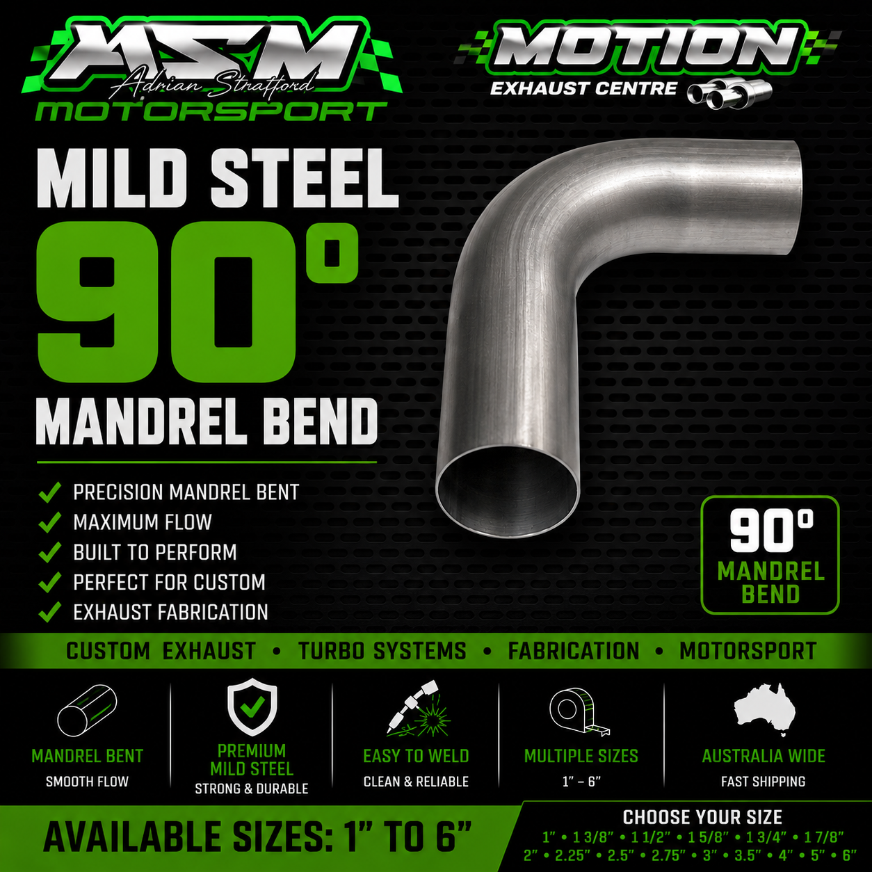 Mild Steel 90° Mandrel Bend Exhaust Tube