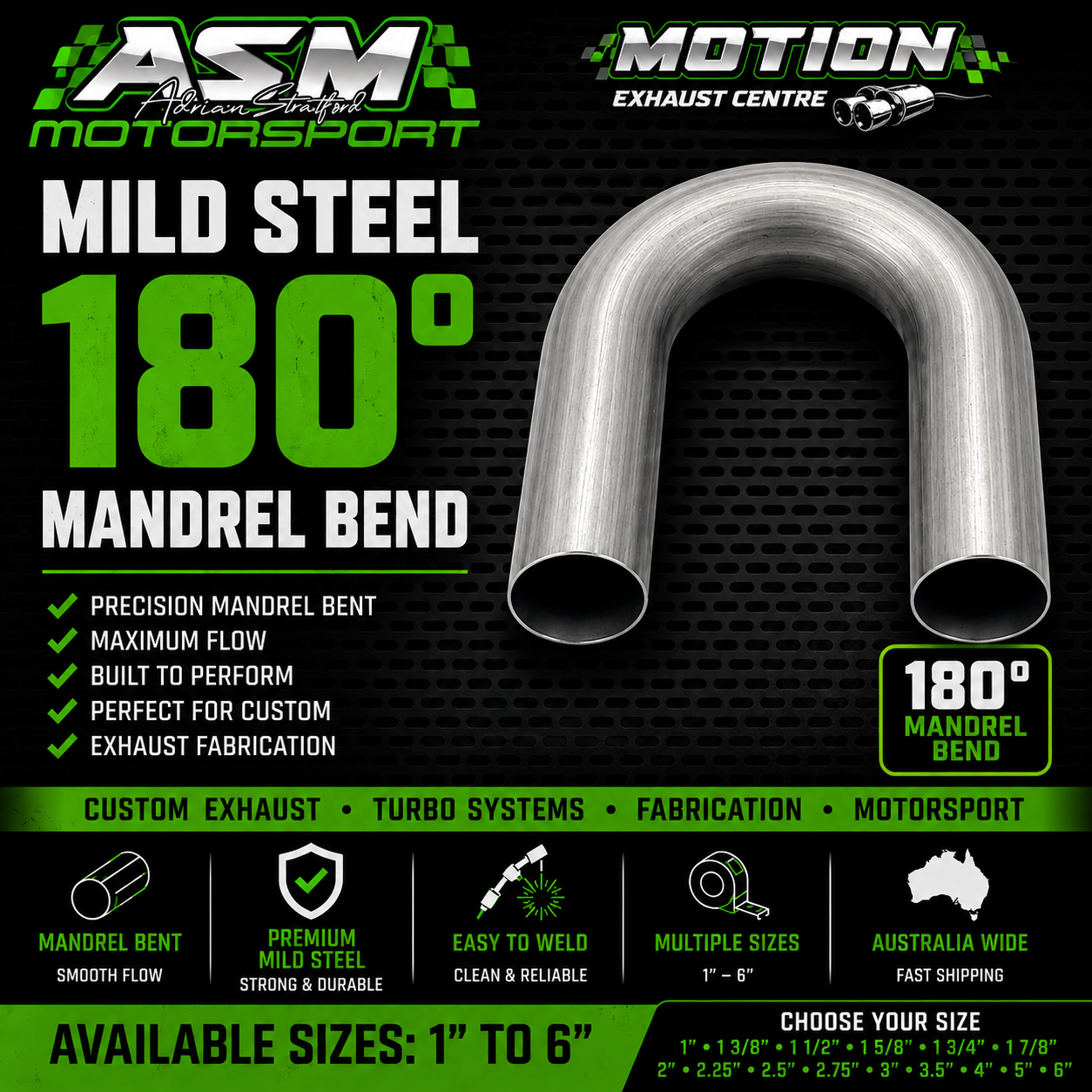 Mild Steel 180° Mandrel Bend Exhaust Tube