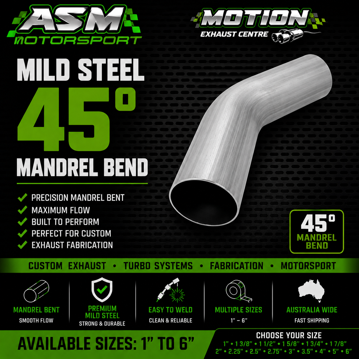 Mild Steel 45° Mandrel Bend Exhaust Tube
